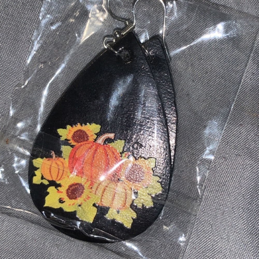 Faux leather pumpkin earrings